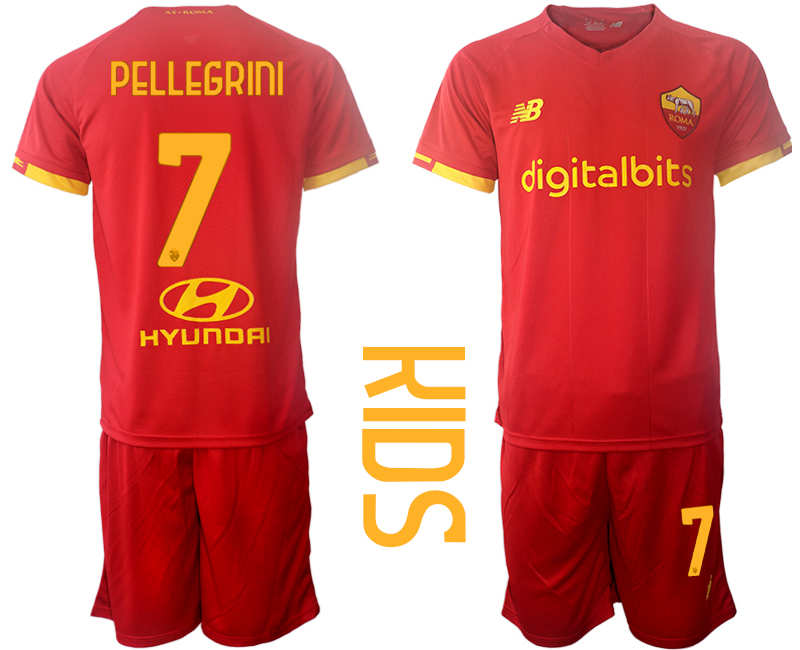 Youth 2021-2022 Club AS Roma home red #7 Soccer Jersey